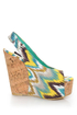 Yoki Larly 12 Blue Ikat Print Slingback Platform Wedges