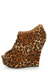 Yoki Miriam Leopard Cutout Peep Toe Shootie Wedges