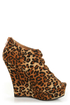 Yoki Miriam Leopard Cutout Peep Toe Shootie Wedges