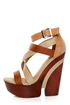 Yoki Mogan Beige Color Block Strappy Cutout Platforms