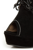 Yoki Stellar Black Top-Stitched Lace-Up Peep Toe Wedges