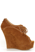 Yoki Stellar Rust Tan Top-Stitched Lace-Up Peep Toe Wedges