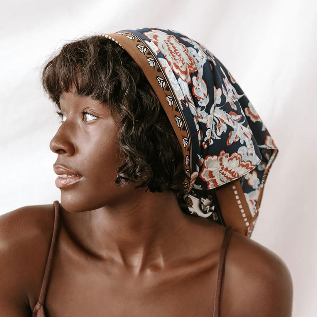 navy floral satin scarf