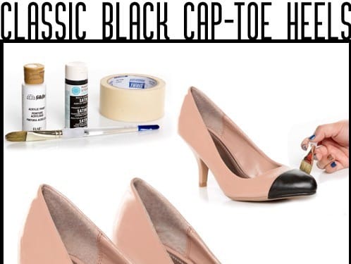 beige and black cap toe heels