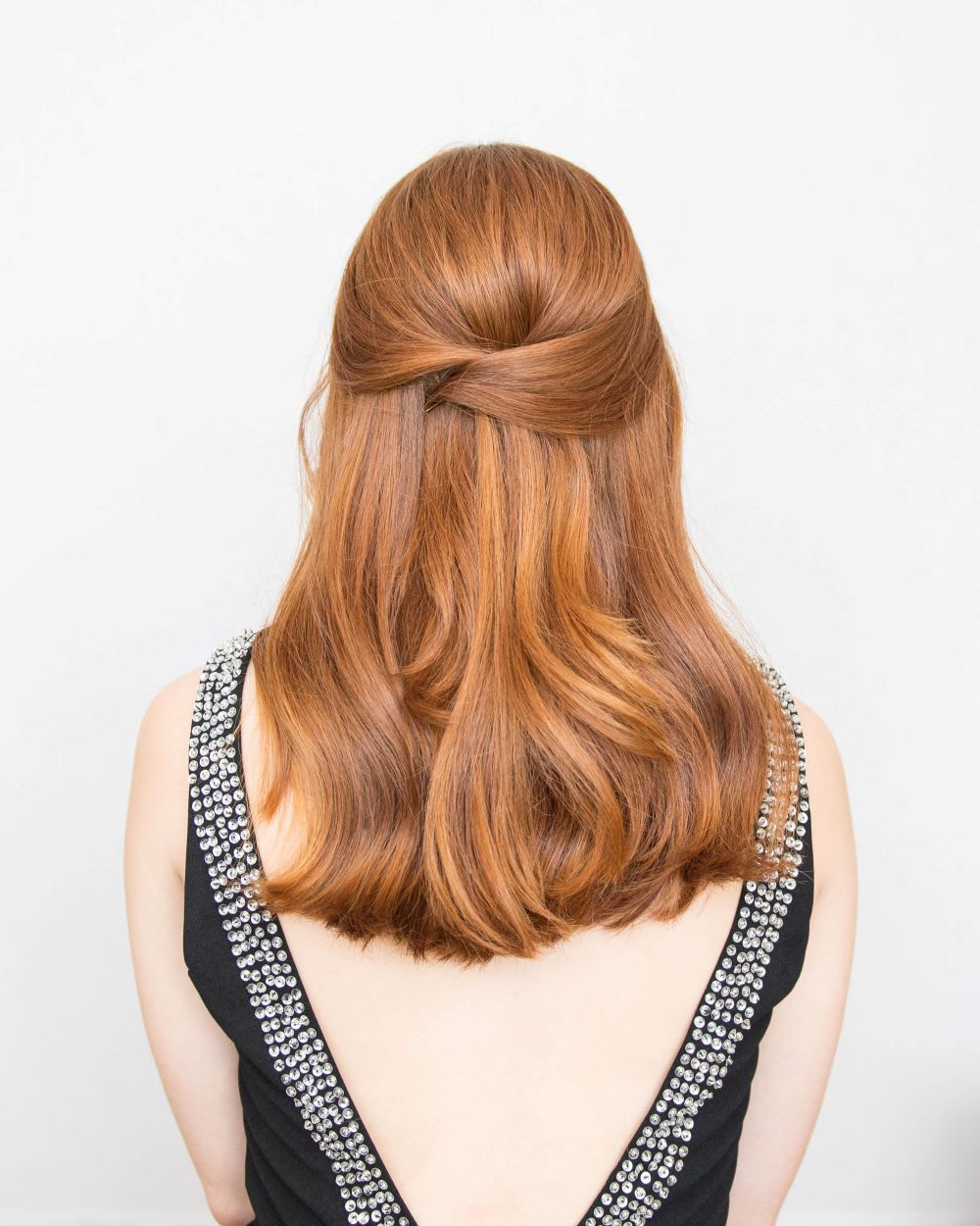 Image of Half-up, half-down hairstyle long at the back