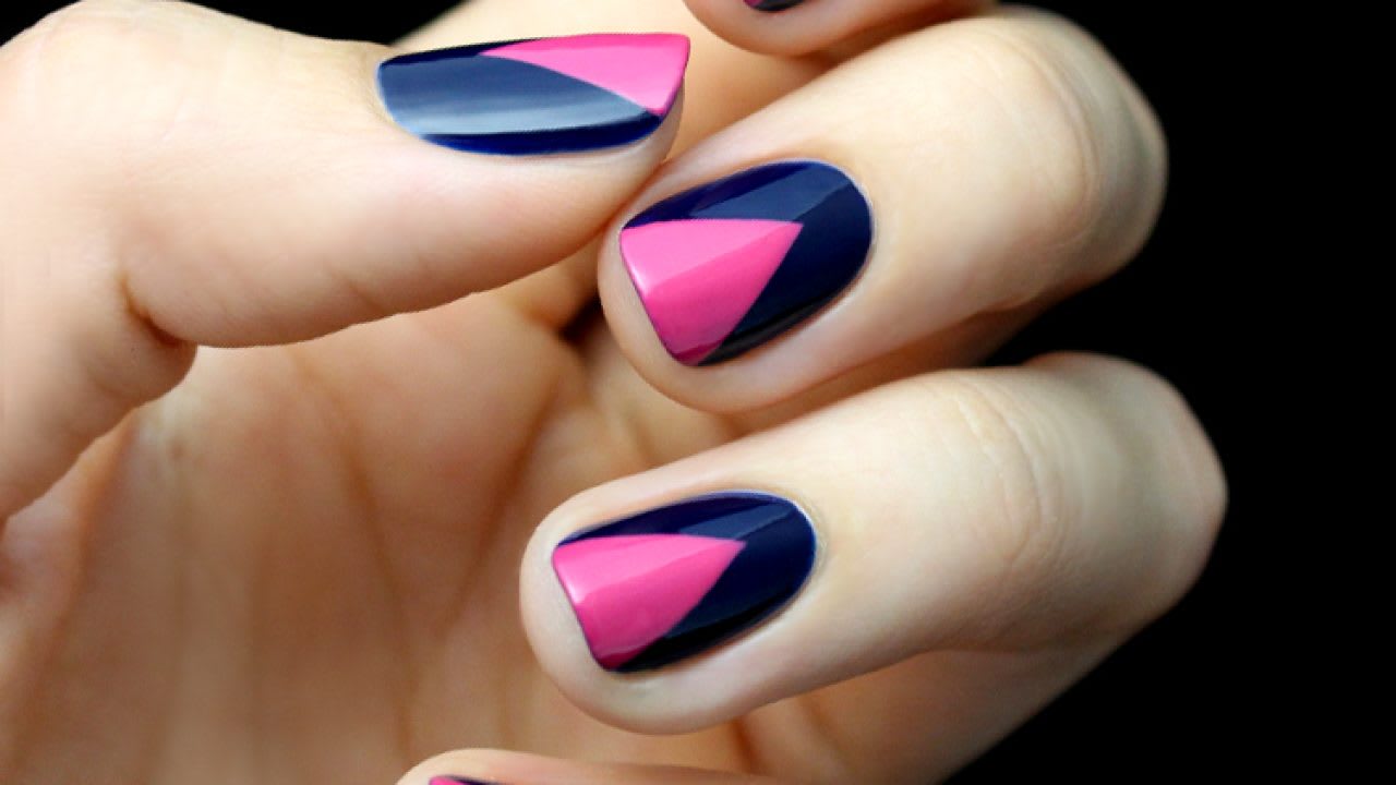 Pink white and dark blue with art | White nails, Nails, Pink white