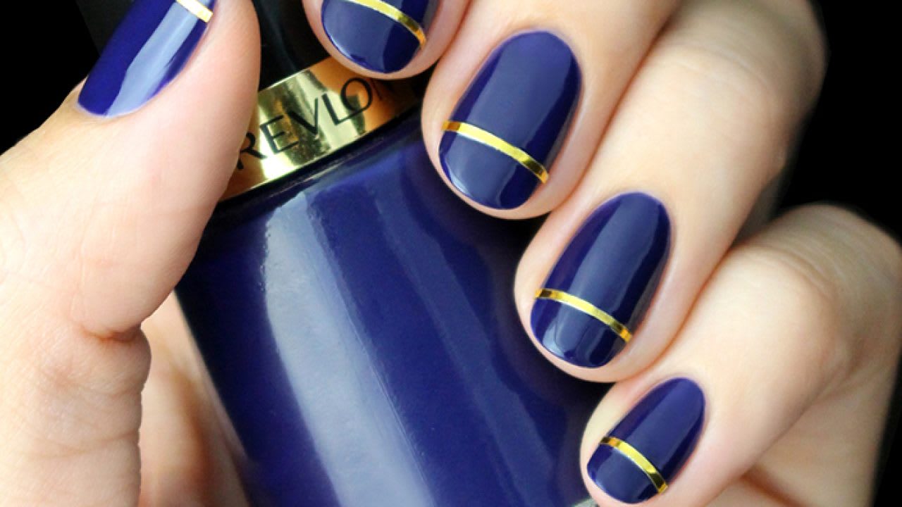 Navy blue nails with gold details ✨#707nails #nailsbyslg #santarosanai... |  TikTok