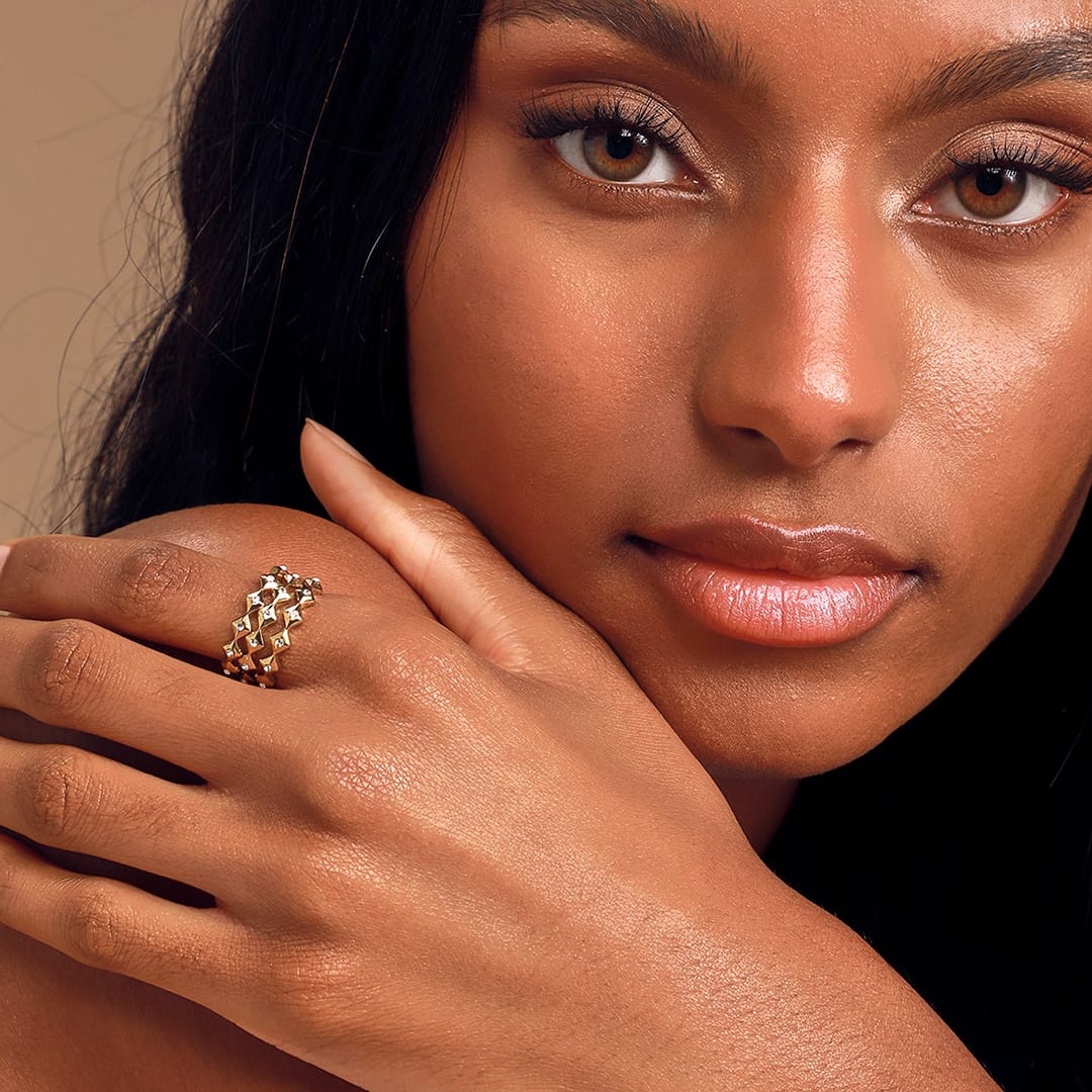 gold rhinestone ring set