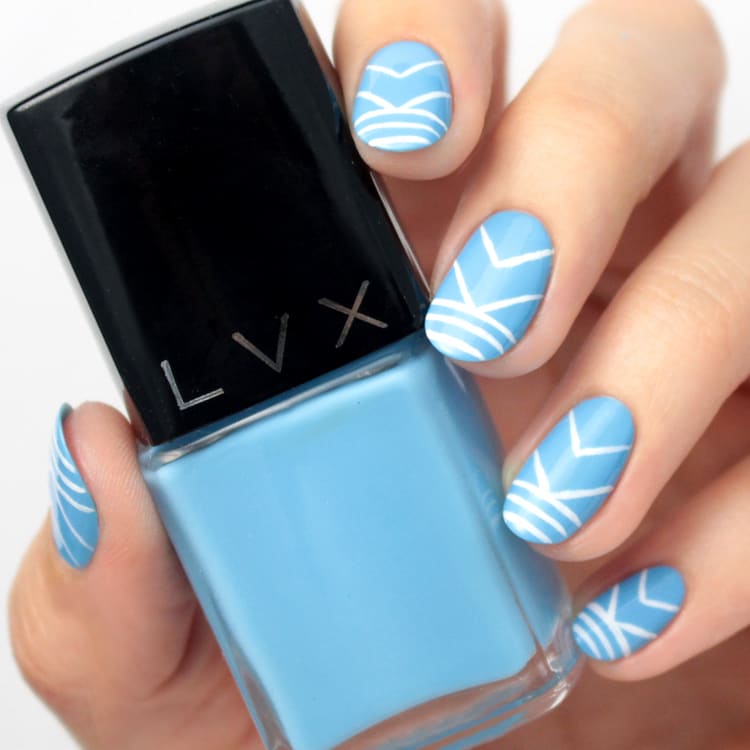 Baby Blue Nails With Butterfly