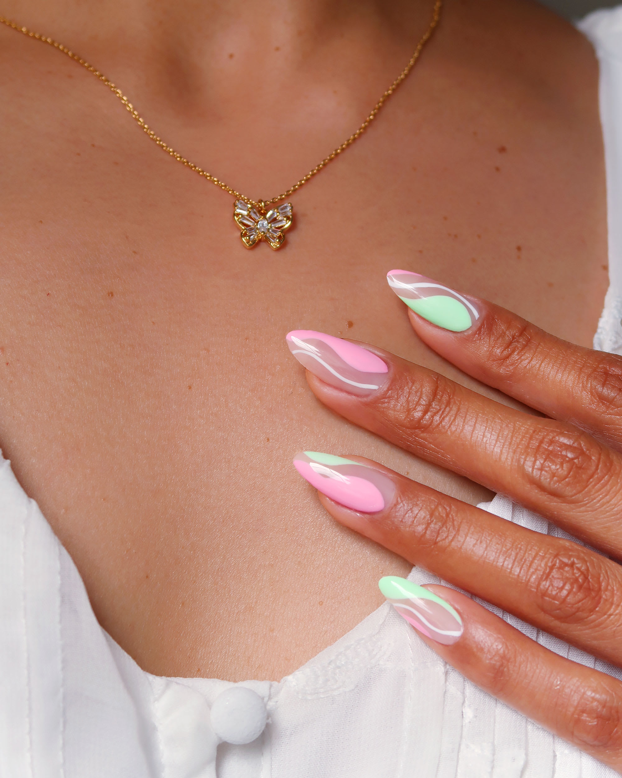 Premium Photo | Nude manicure gel polish on nails of milky color with a design  almond shaped nails