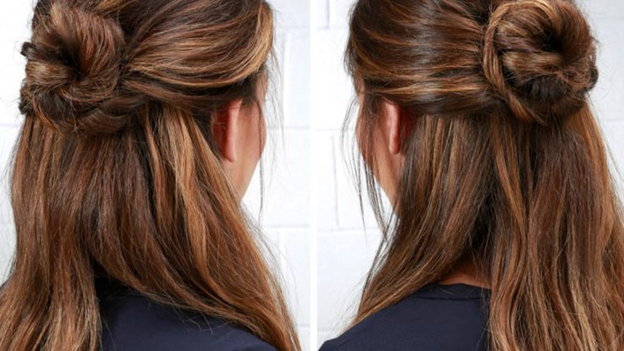Image of Twisted half up bun hairstyle