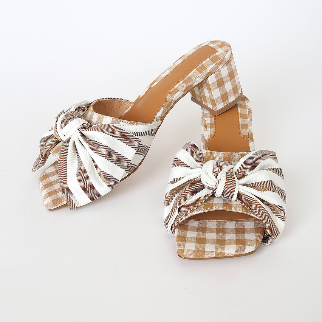 stripe gingham brown slide heels