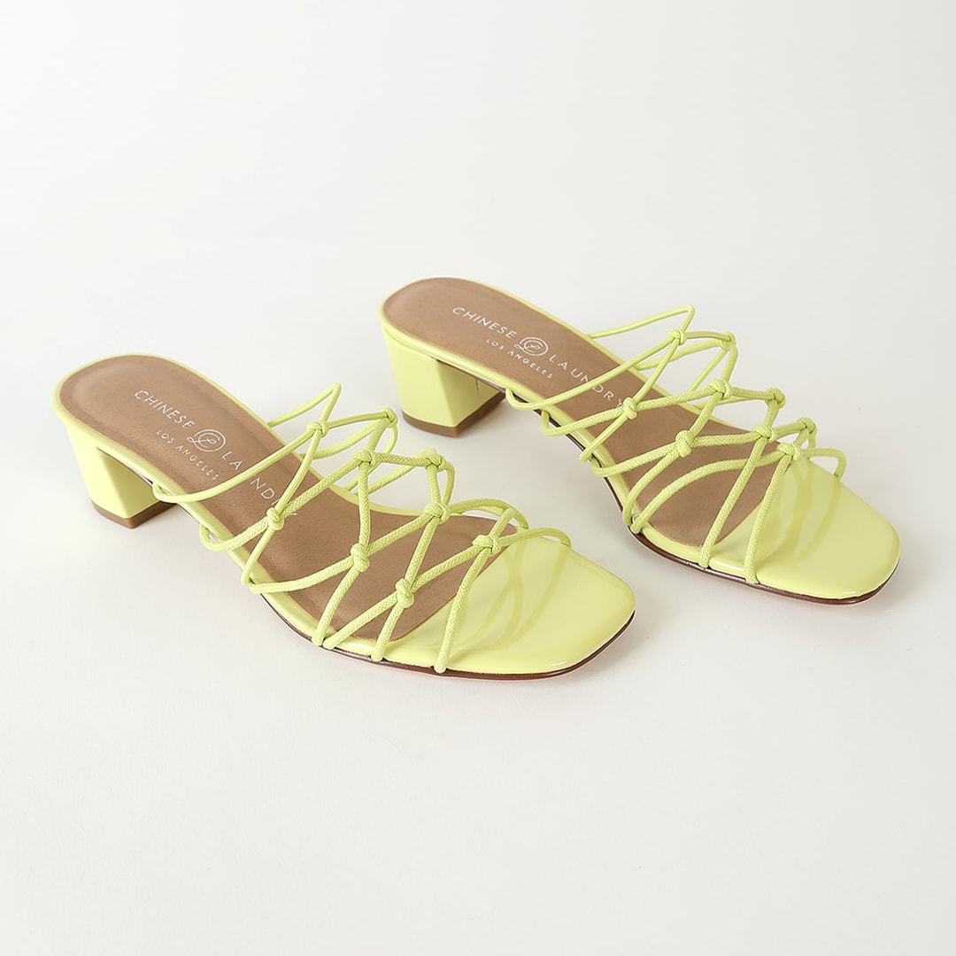 strappy key lime high heel slide sandals