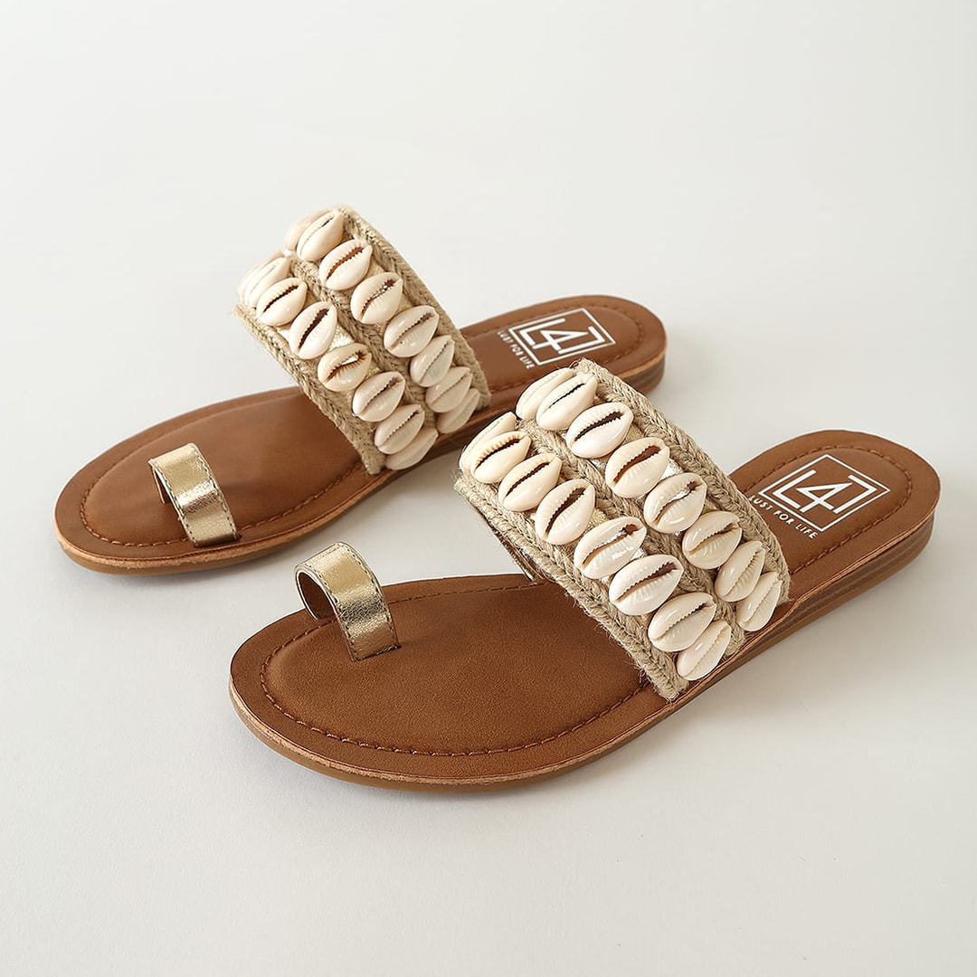 shell toe loop flat slide sandals
