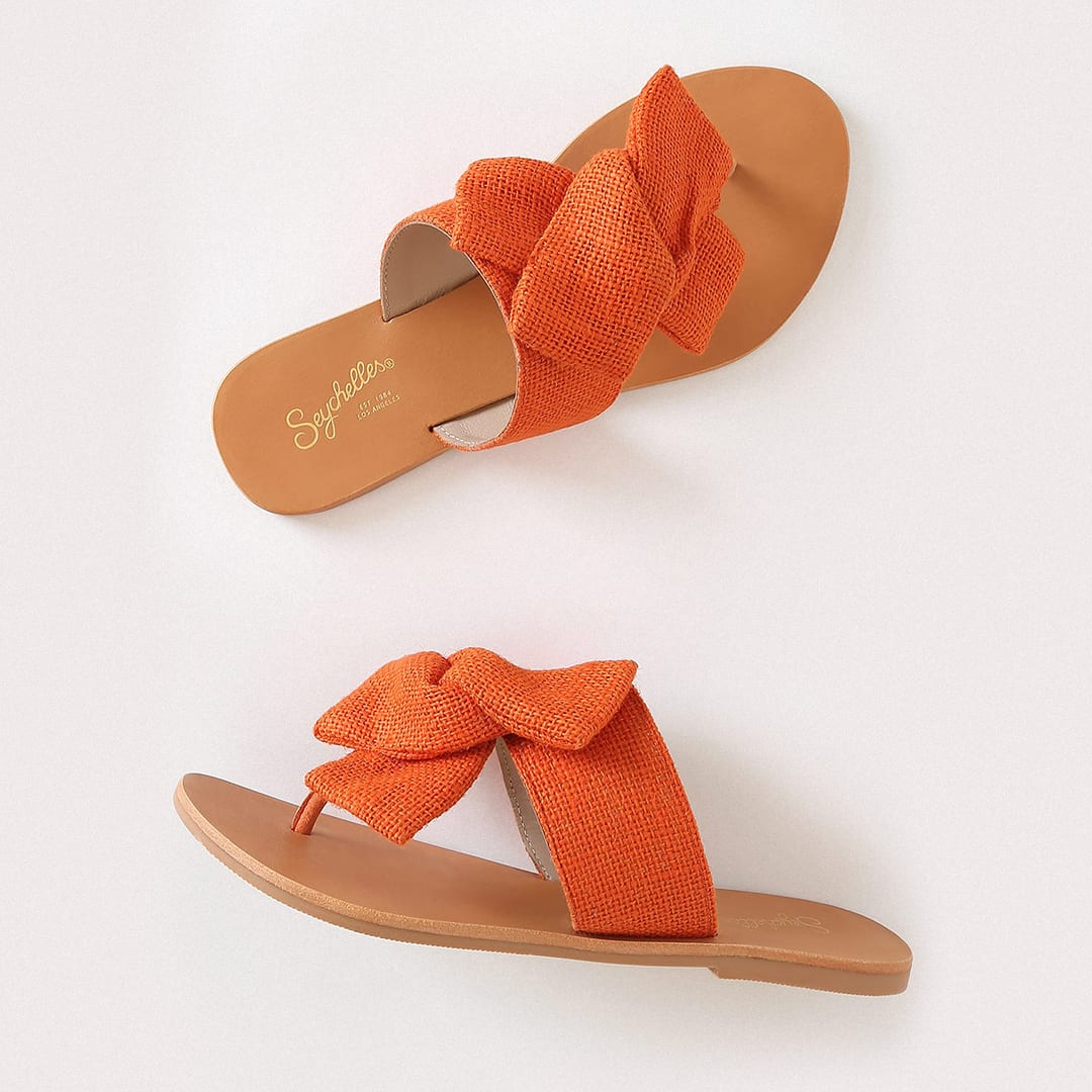 orange burlap thong slide sandals
