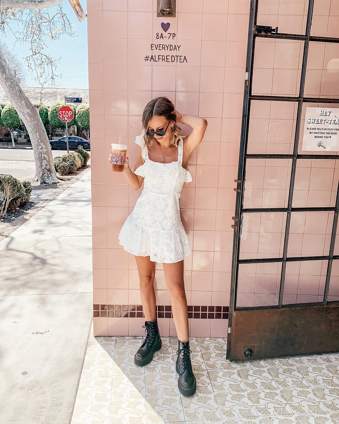 black boots white dress