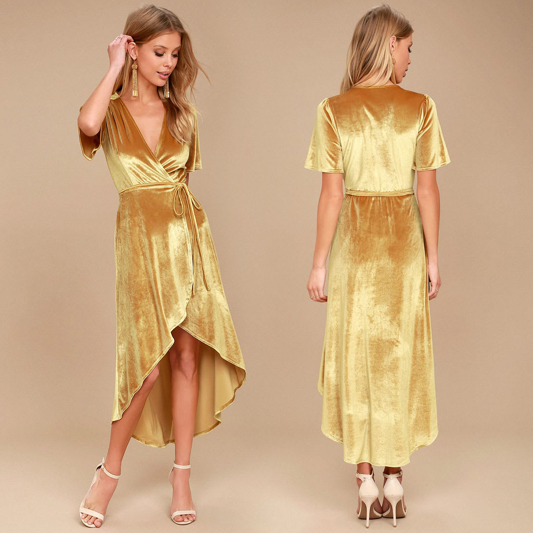 yellow velvet dress