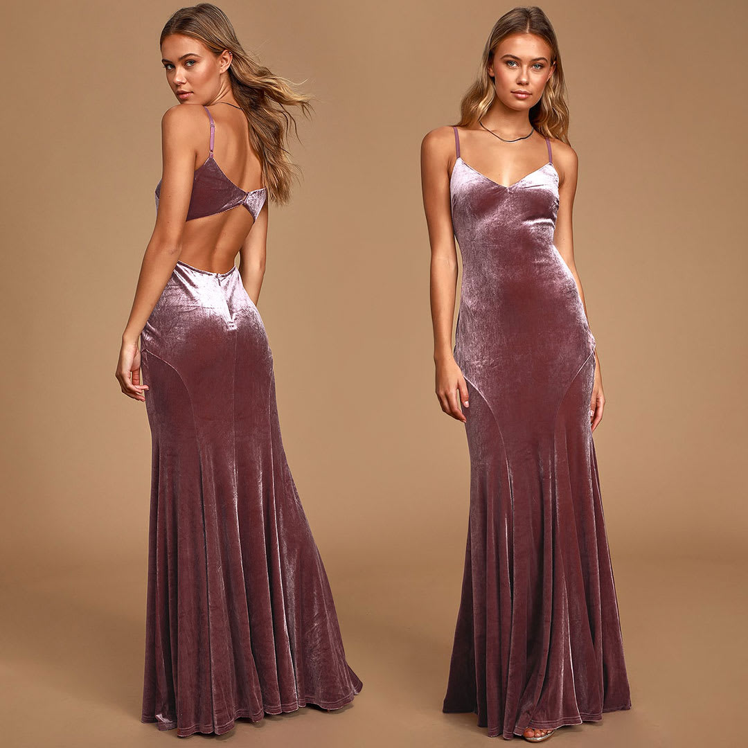 mauve velvet maxi dress