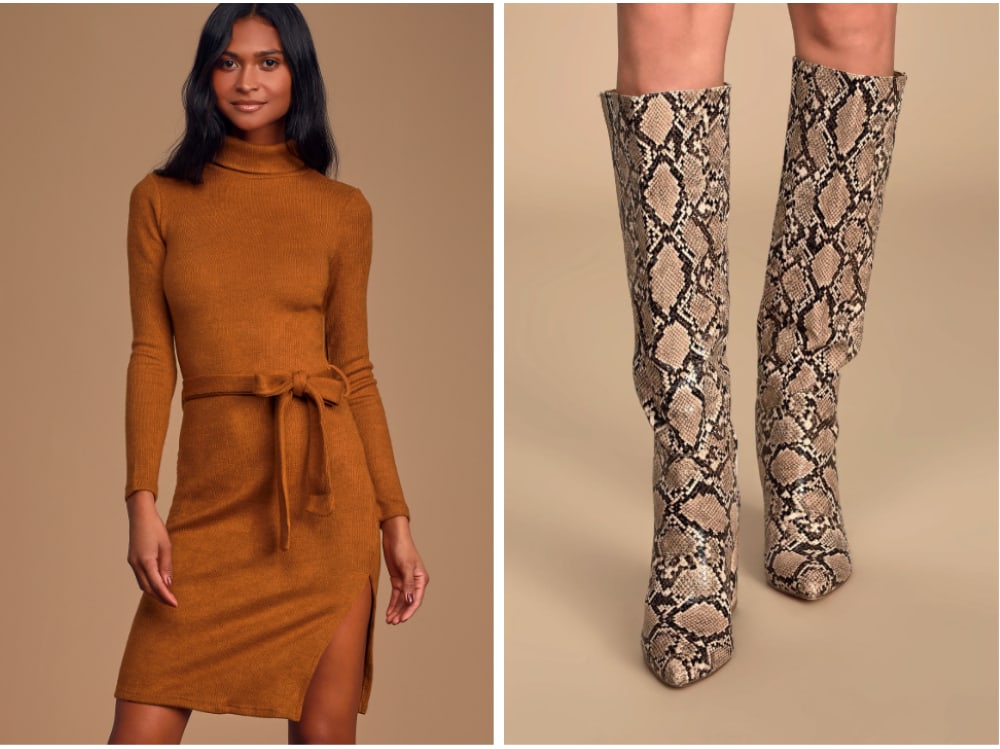 turtleneck dress with boots