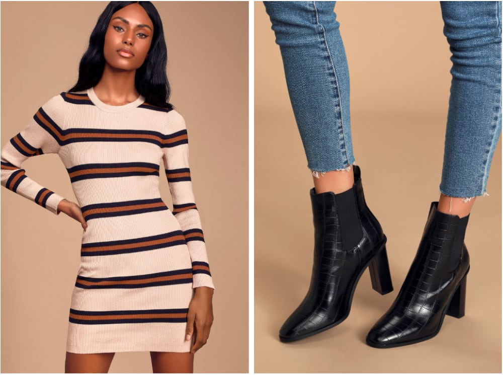 black sweater dress with booties