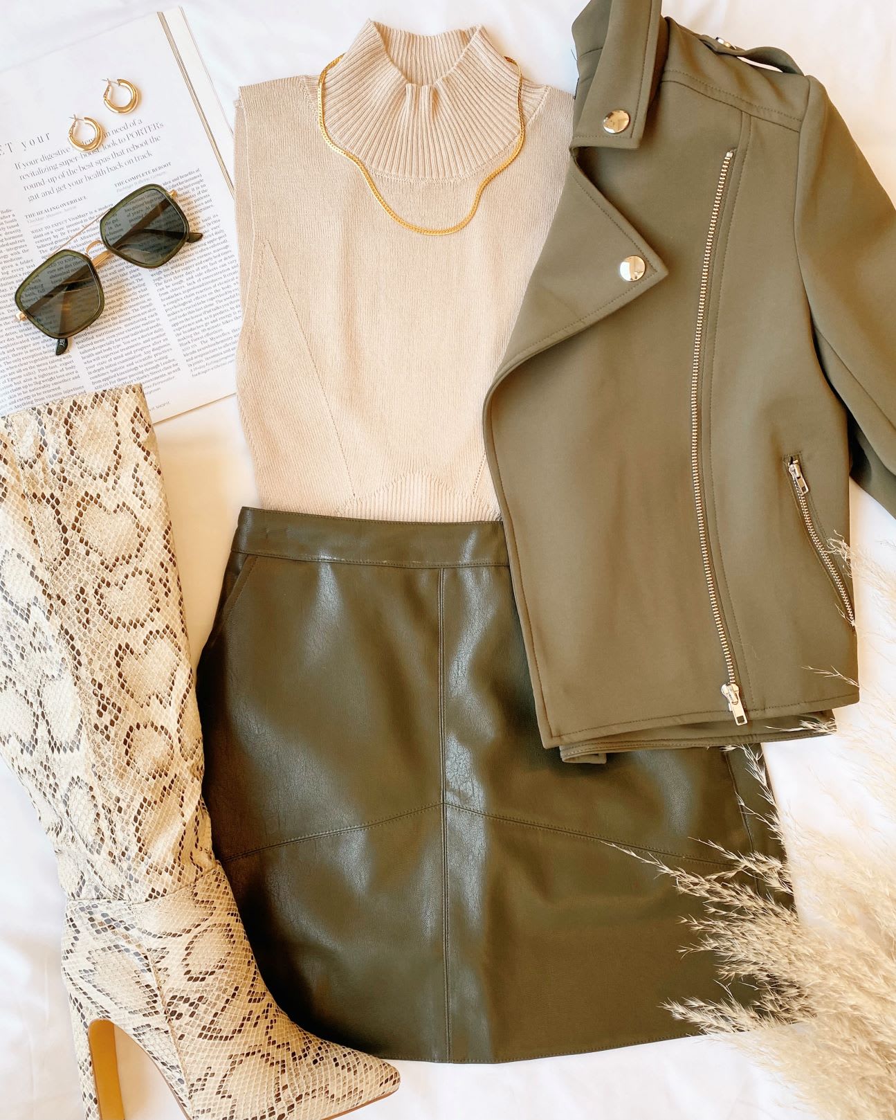 tonal green outfit