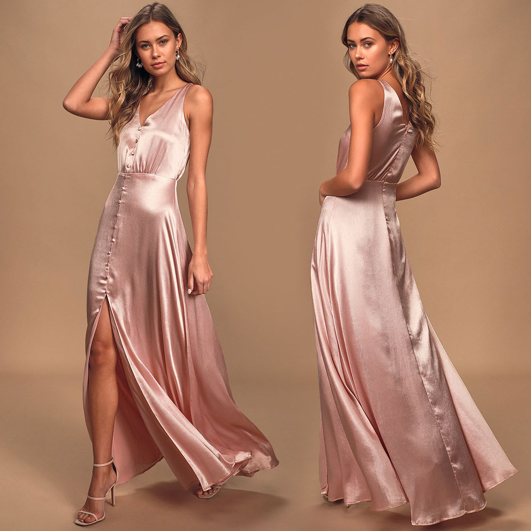light pink satin maxi dress