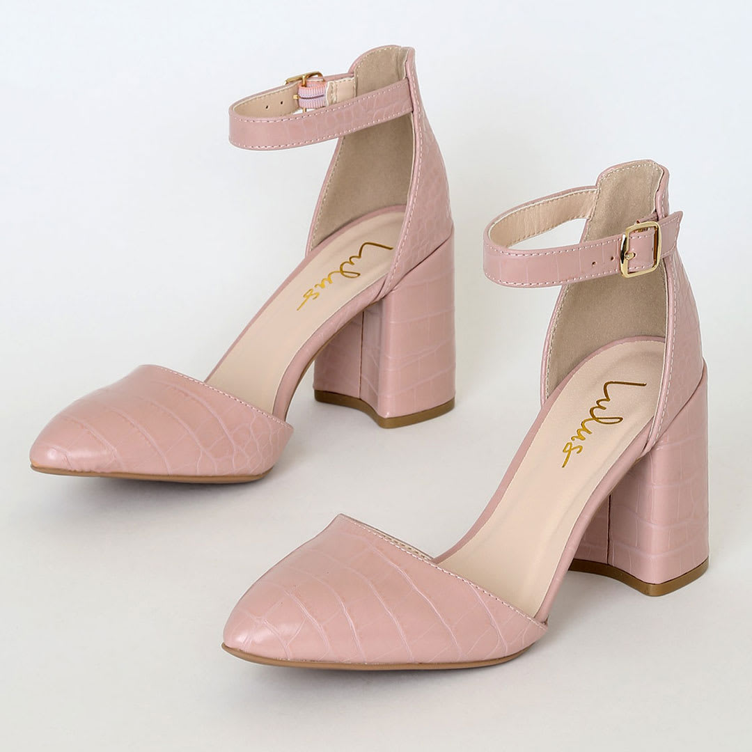 light pink ankle strap pumps