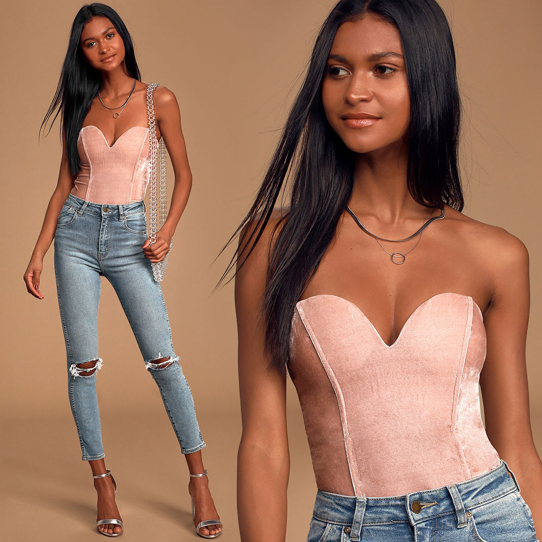 blush clothing: pink velvet bustier