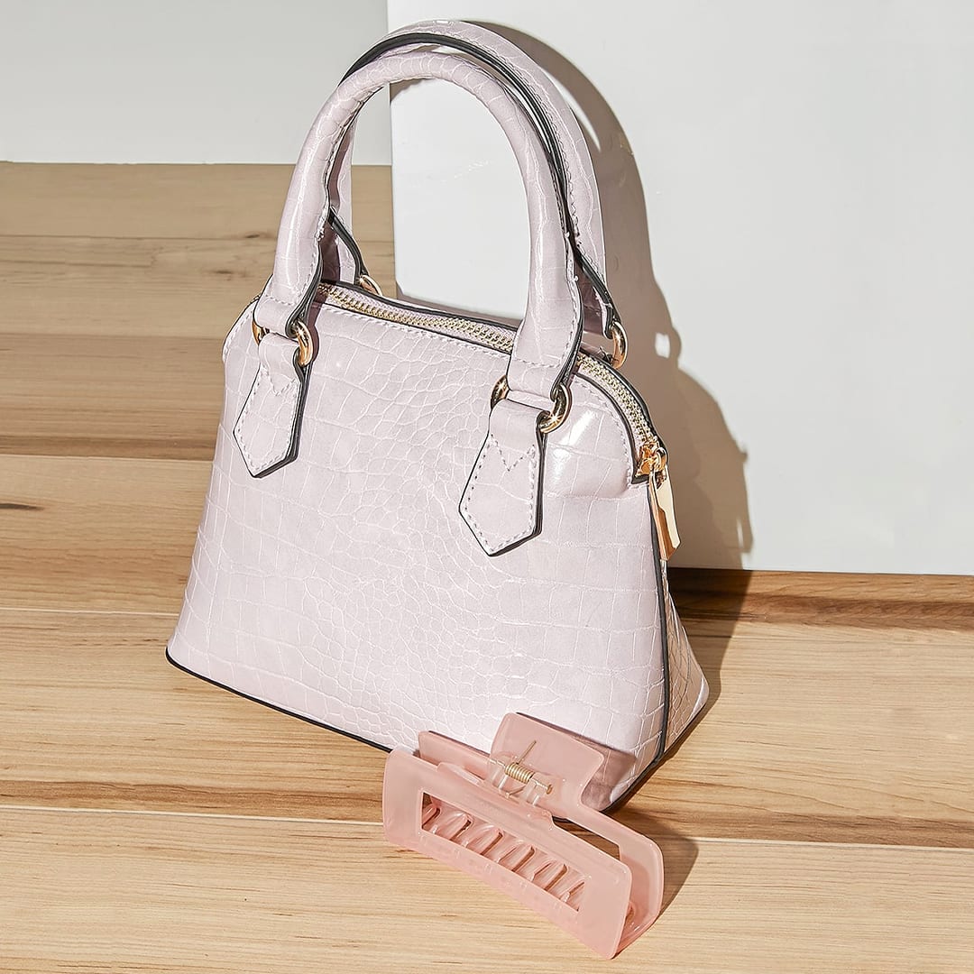 lilac crocodile embossed mini bag