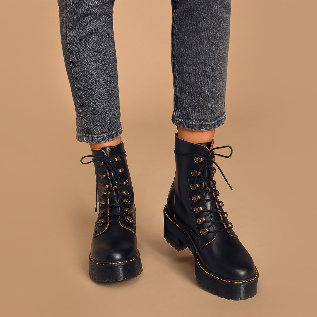 black leather lace up platform boots