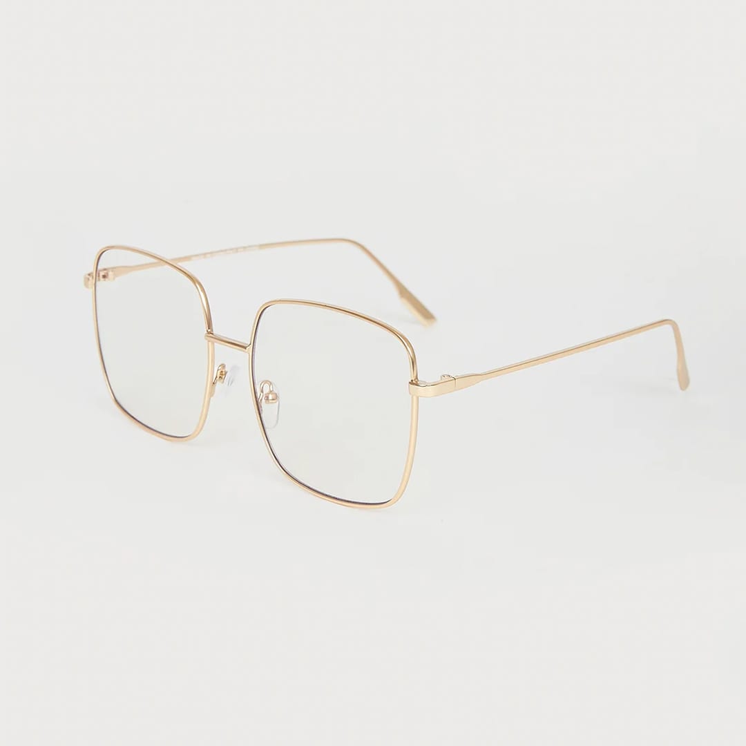 gold oversized square blue light glasses in 70s style