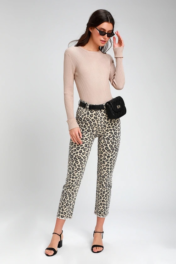 LA VIDA BEIGE LEOPARD PRINT HIGH RISE CROPPED JEANS