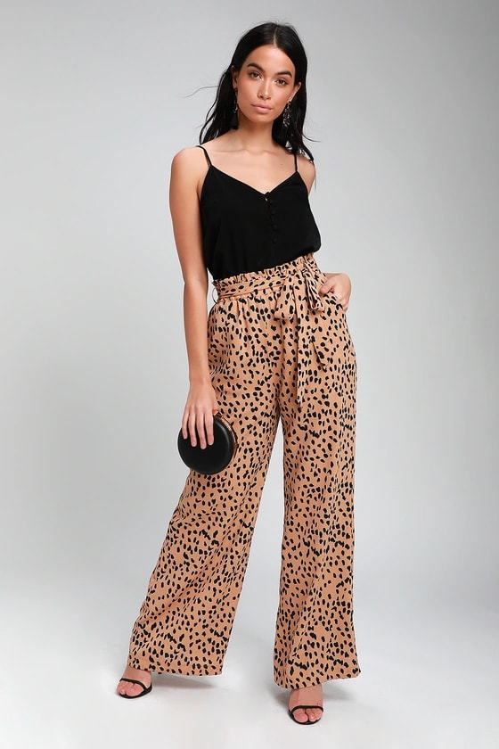 UNTAMED NUDE LEOPARD PRINT WIDE-LEG PANTS