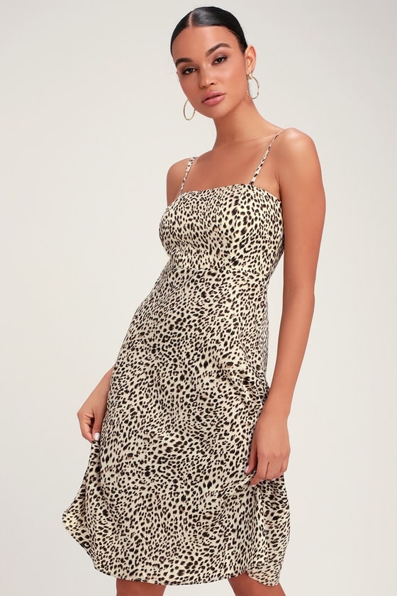 WILD CHILD BEIGE LEOPARD PRINT MIDI DRESS