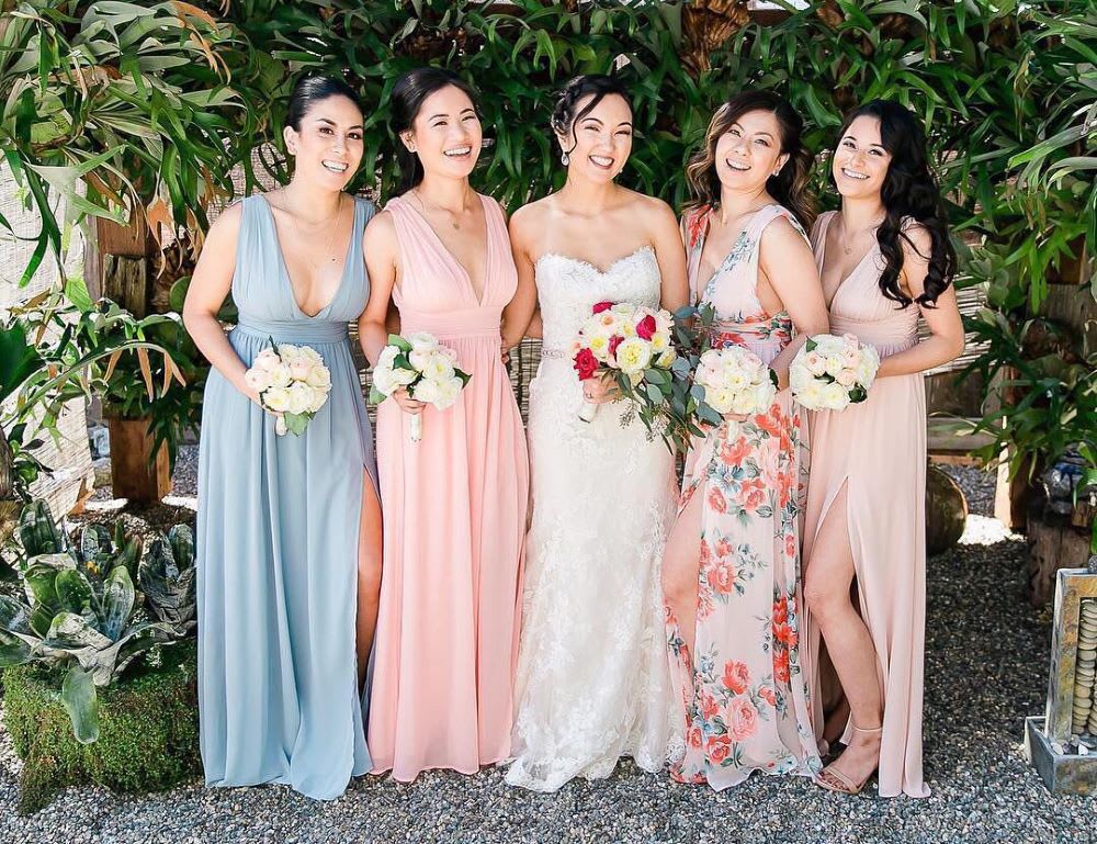 mismatched floral bridesmaid dresses