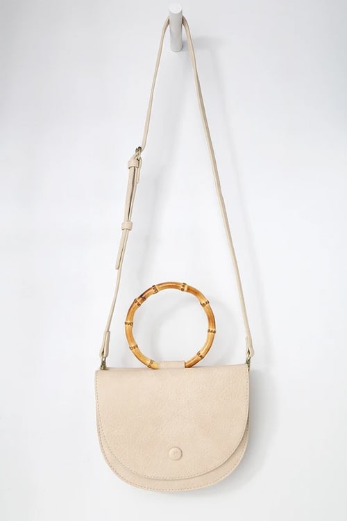 vegan leather bag with bamboo handle