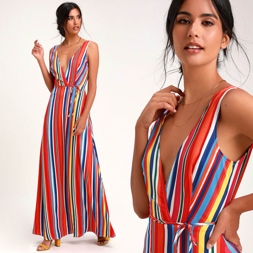 rainbow striped dress -rainbow maxi dress -striped dress Lulus