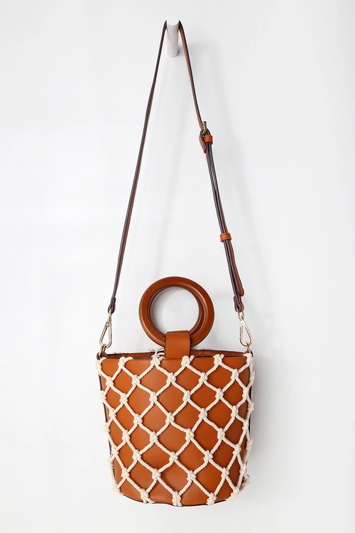 brown vegan leather net tote from Lulus