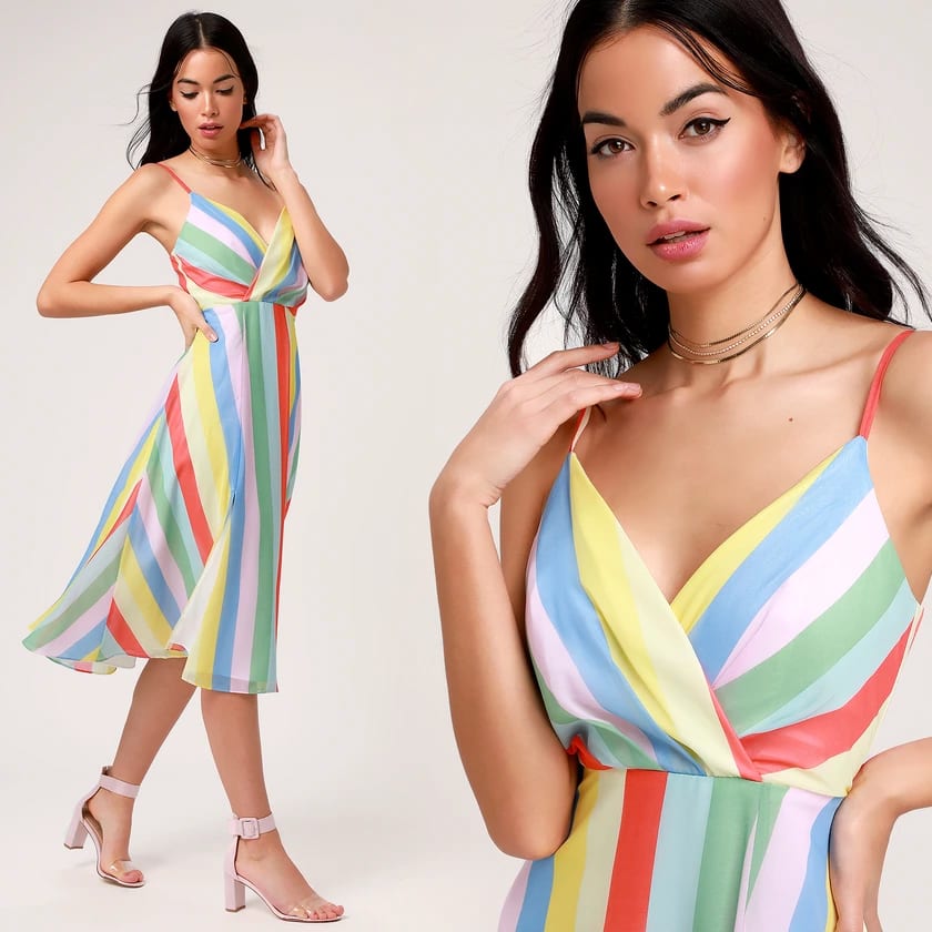 rainbow midi dress- striped midi dress - Lulus
