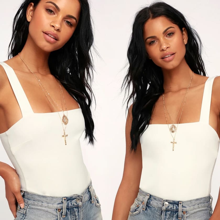 white bodysuit from Lulus for date night