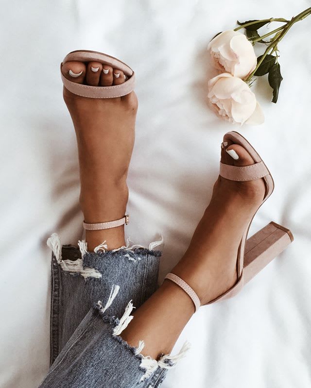 blush ankle strap heels for date night from Lulus