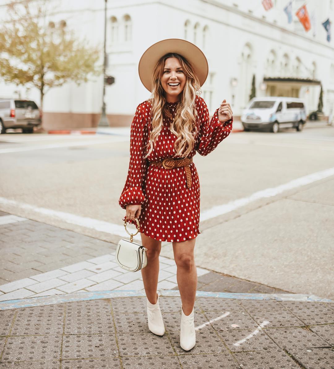 dress with white boots