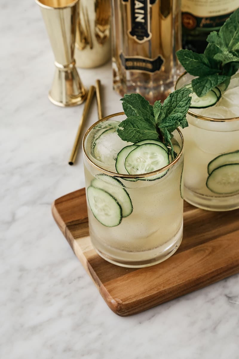 green cocktails - st. patrick's day cocktail - with whiskey cucumber mint and st. germaine