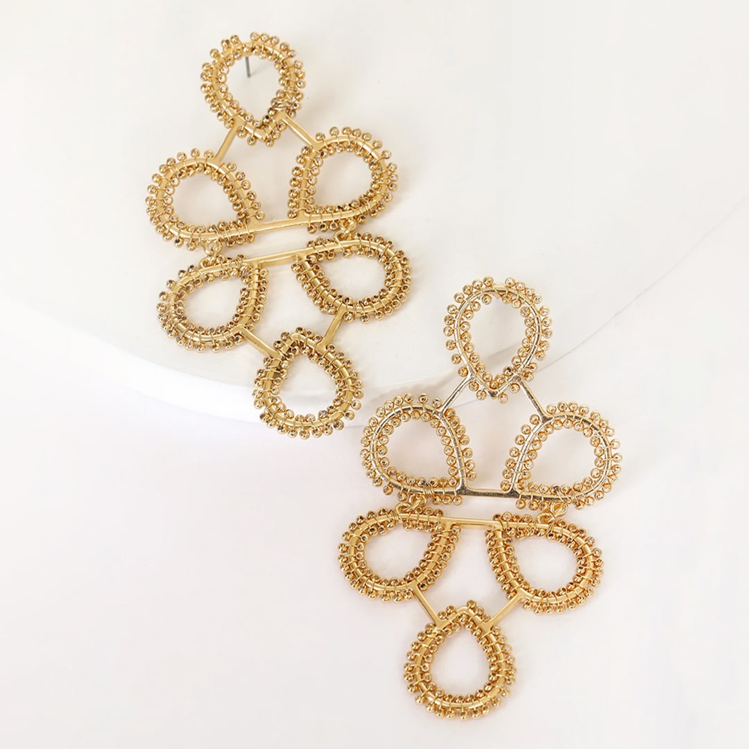 boho gold beaded statement earrings
