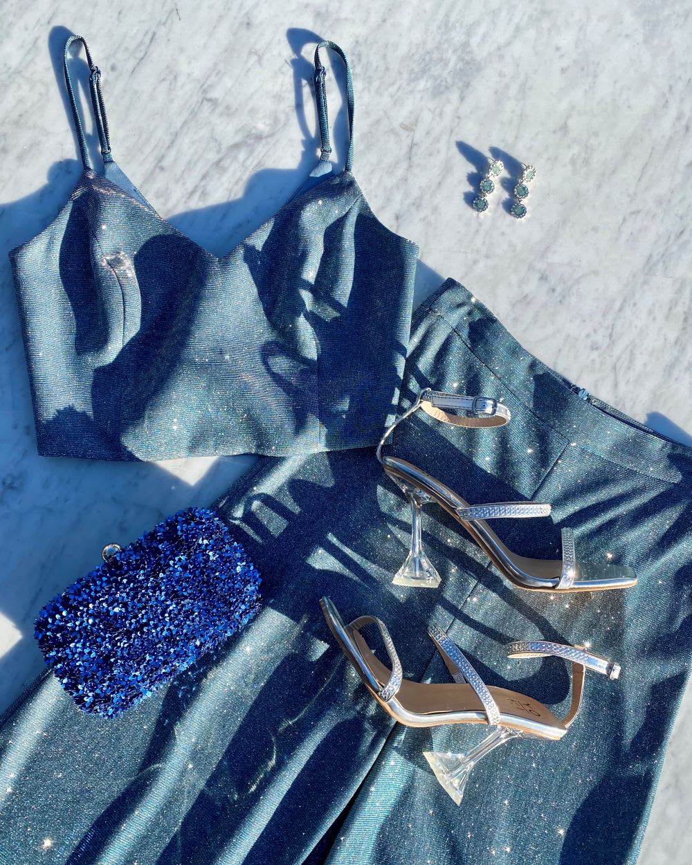 light blue glitter two piece jumpsuit