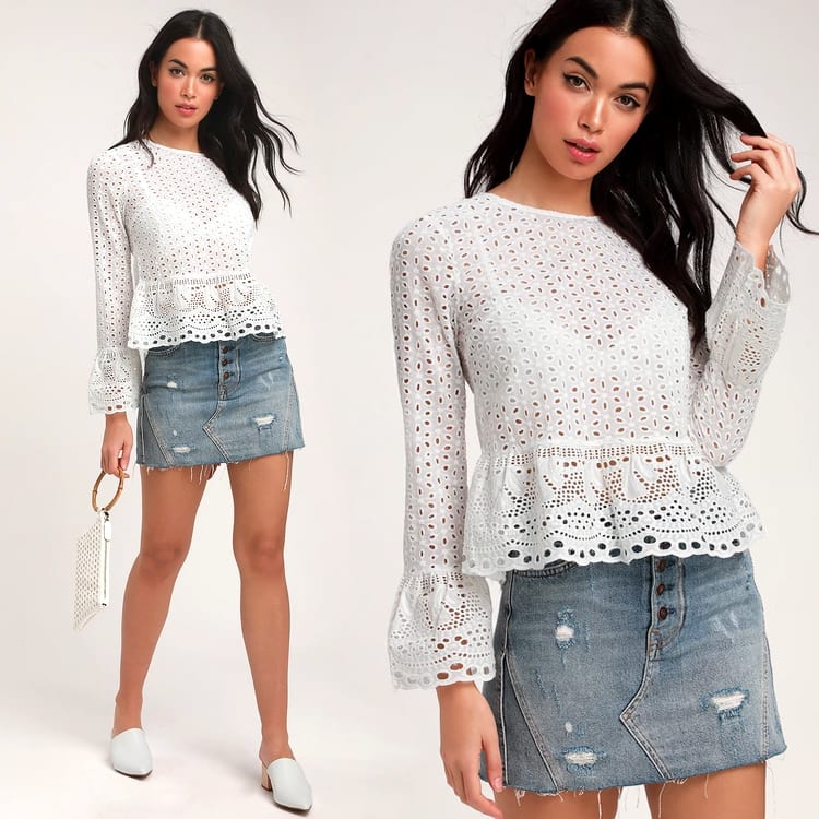 eyelet womens tops