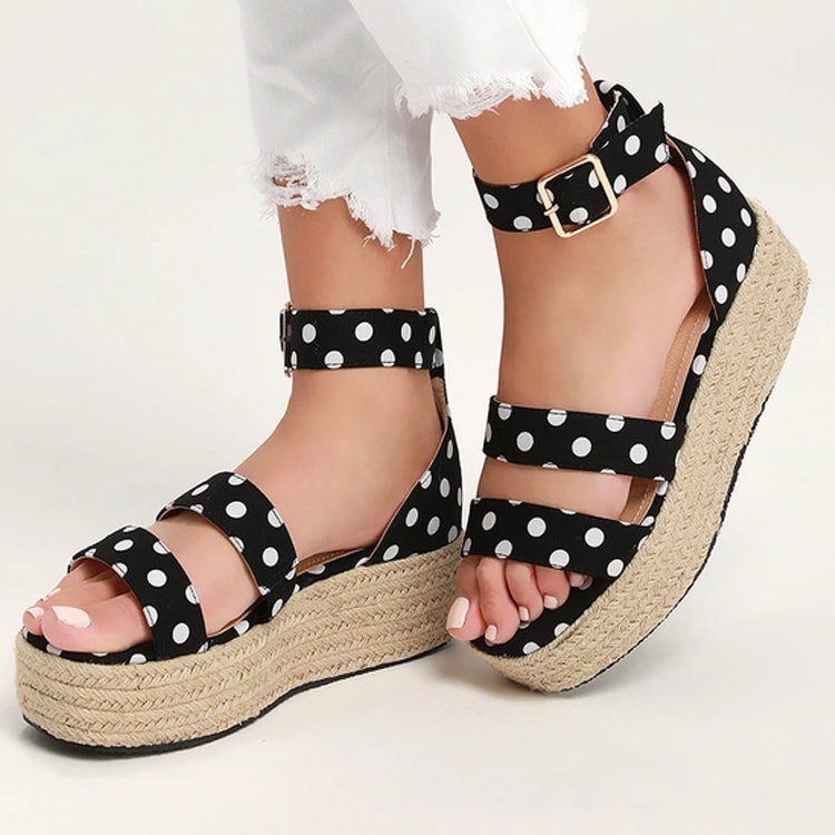 polka dot shoes in black and white- flatform sandals