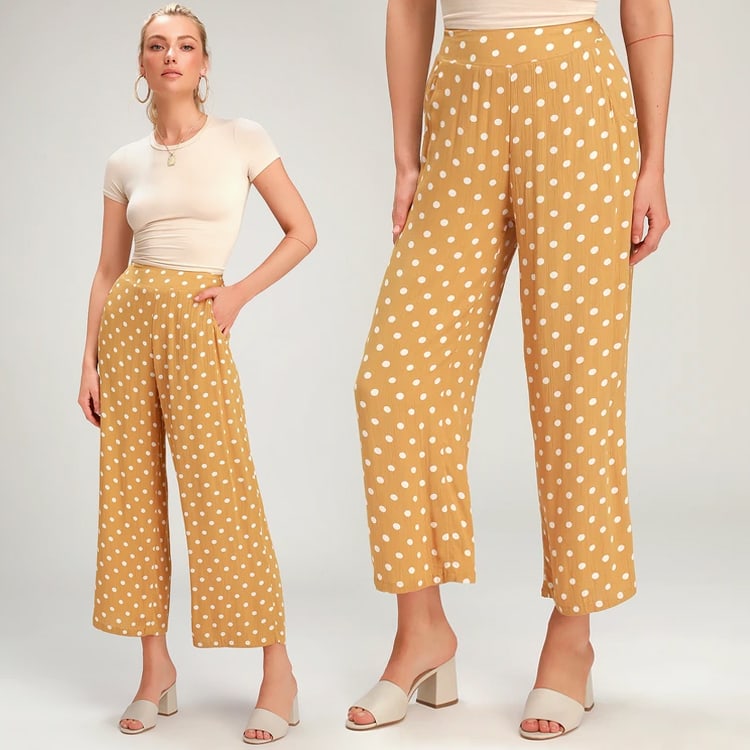 polka dot pants in golden yellow - polka dots fashion - polka dot clothing