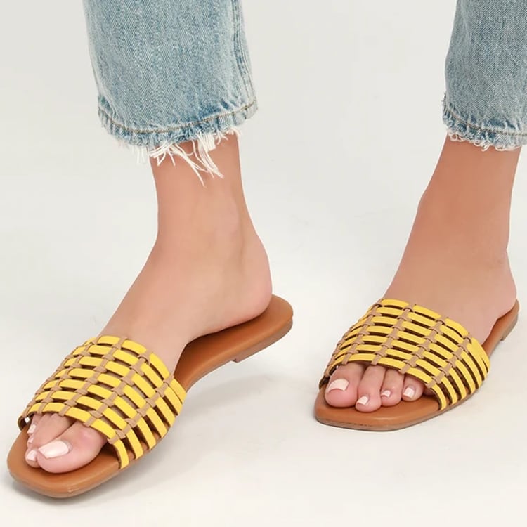yellow and nude slide sandals