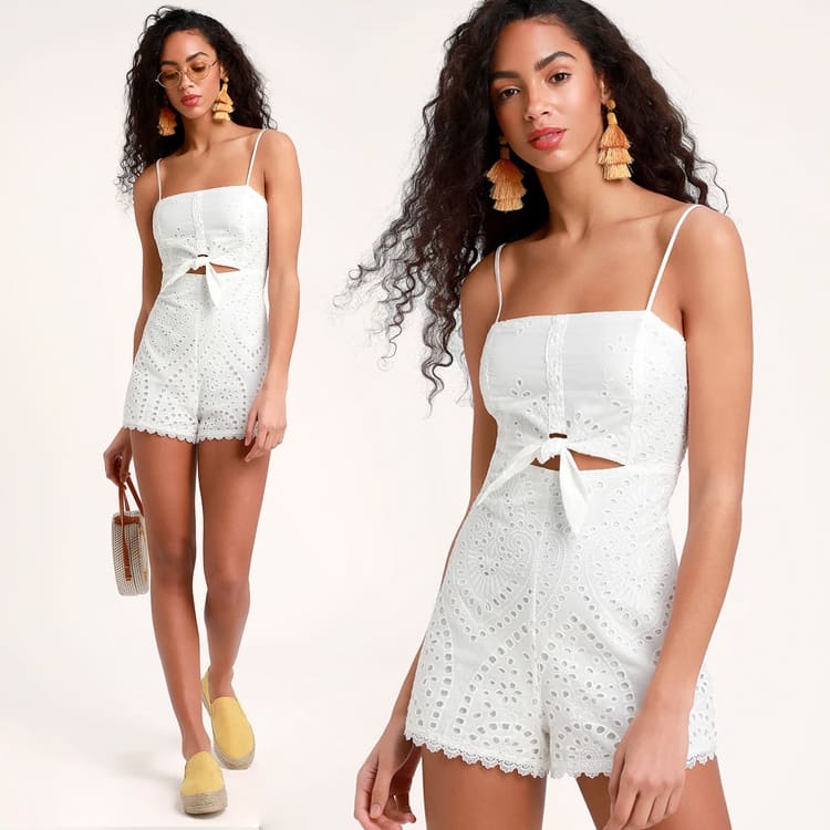 white eyelet romper